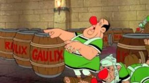 Un romain, avec des tonneau de vin gaulois